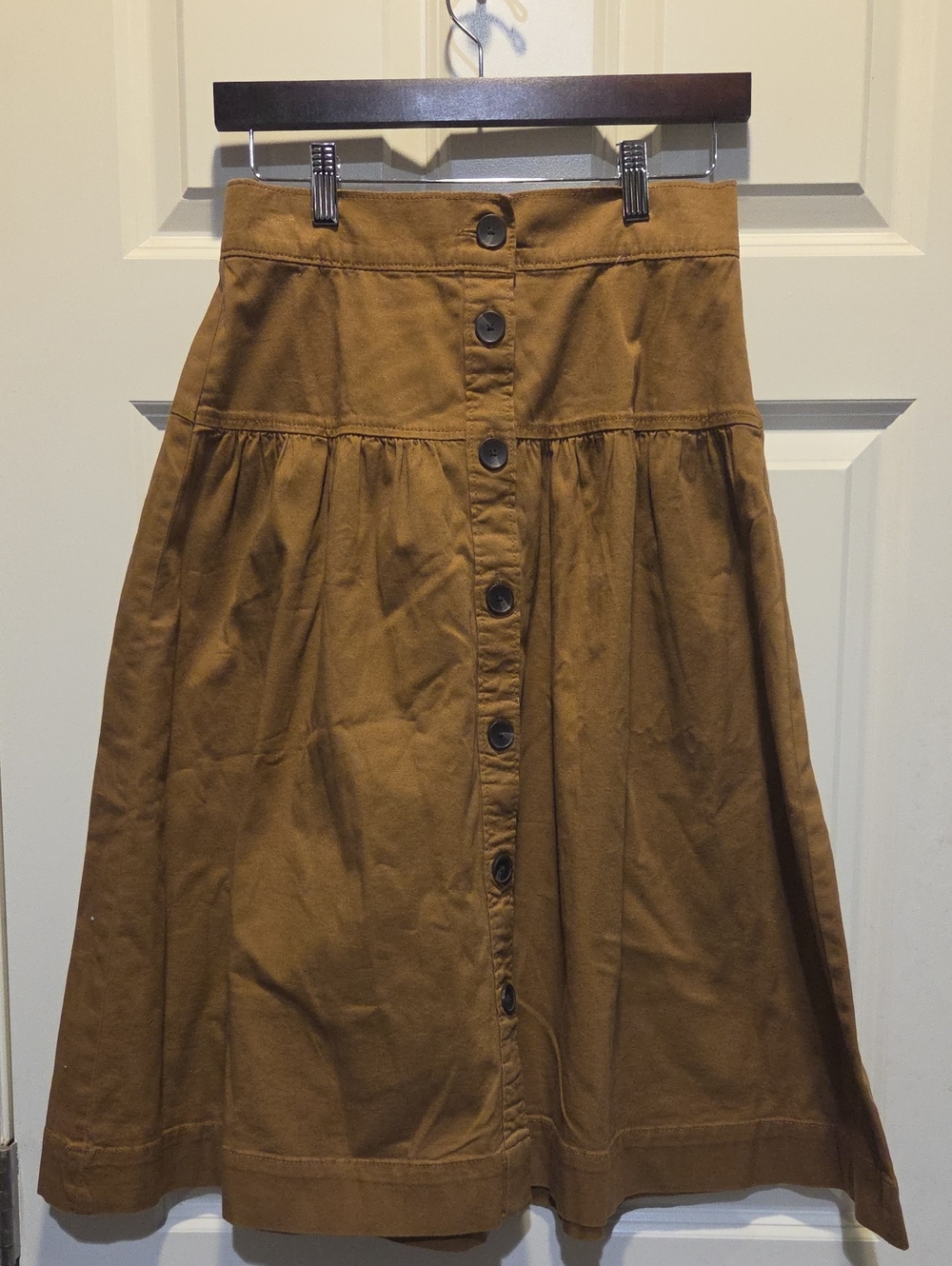 Free Assembly Button-Front A-Line Skirt in Chestnut